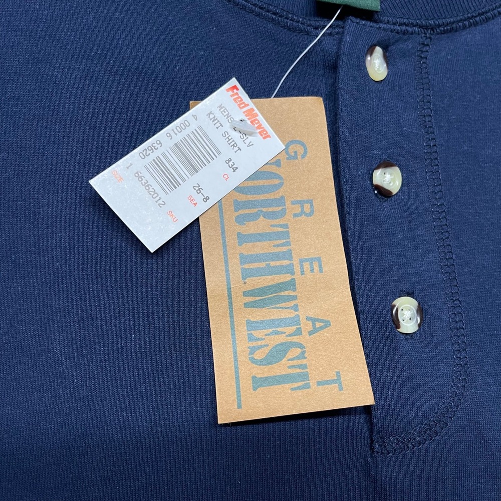 Great Northwest Henley Shirt Mens Large Navy Blue Long Sleeve Cotton Outdoor - Picture 3 of 8
